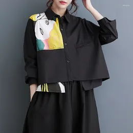 Women's Blouses Korea Style Print Patchwork Chic Lady Spring Casual Blouse Shirt Street Fashion Women Autumn Outwear Ladies Tops