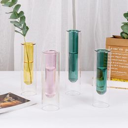 Vases 1pc Colour Transparent Test Tube Glass Vase Nordic Style Three-color Optional Simple Flower Device Home Desktop Decoration