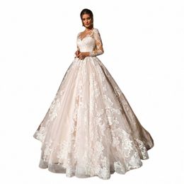 fmogl Sexy Illusi Lg Sleeve Vintage Wedding Dres 2022 Scoop Neck Appliques Court Train Tulle A Line Bridal Gown s8XG#
