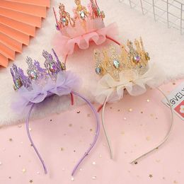 Hair Accessories Cute Adorable Headgear Crown Headdress Rhinestone Leather Mesh Korean Style Headband Girl Band Headwear Hoop