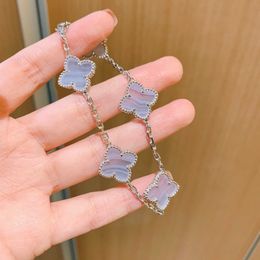 مصمم العلامة التجارية الأصلية Van Four-Leaf Clover Five Flower Bracelet Natural Purple Jade Chalcedony Jewelry Simple Gift for Girlfriend with Logo