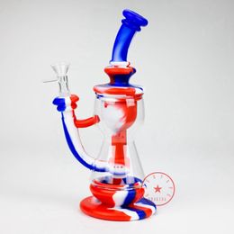 Silicone Bong Pipes Kit Detachable Hookah Waterpipe Bubbler Glass Philtre Handle Bowl Portable Dry Herb Tobacco Cigarette Holder Smoking Handpipes DHL