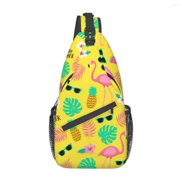 Storage Bags Flamingos And Palm Leaves Sling Chest Crossbody Bag Men Fashion Tropical Pineapple Pattern Shoulder Backpack For Travel Cycling