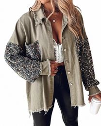 ctrast Sequin Raw Hem Shacket Women Jackets & Coats Tops 289e#