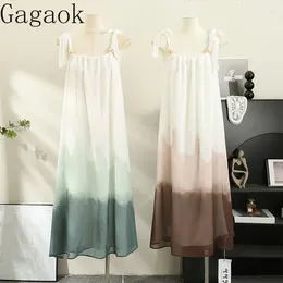 Casual Dresses Gagaok Chinese StyleTie Dyed Hanging Strap Dress Women Autumn 2024 Vintage Sleeveless Design Sense Loose Vestidos