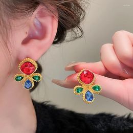 Stud Earrings Mediaeval Vintage Rhinestone Flower For Women Court Style Temperament Party Jewellery