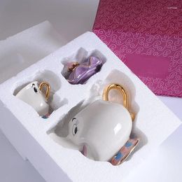 Teaware Sets Cartoon Teapot Mug Mrs Potts Chip Tea Pot Cup Set Cogsworth Porcelain Gift 18K Gold-plated Painted Enamel