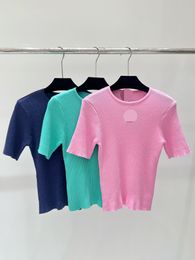 3023 2024 Runway Spring Summer Brand SAme Style Blue Pink White Short Sleeve Crew Neck Womens Clothes High Quality Womens shun
