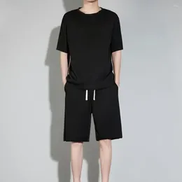 Men's Tracksuits T-shirt Shorts Set Summer Outfit With O-neck Short Sleeve Drawstring Waist Pockets Solid For Comfort