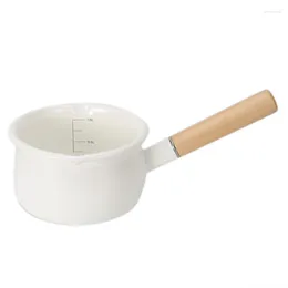 Cookware Sets Enamel Milk Pot Wooden Handle Gas Stove Induction Cooker Baby Breakfast Coffee Single Pan