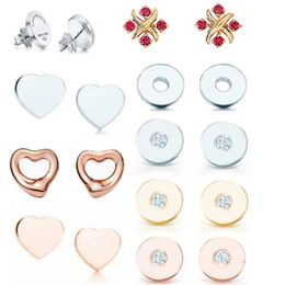 NEW Gift 925 Silver Heart Shape Stud Earrings Round Zircon Number Earring Fashion Jewelry X Cross Designer Lover Wedding Jewellry 309y