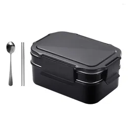 Dinnerware Double Layer Lunchbox Japanese Bento Box Stainless Steel Boxes For Kids Picnicking Office School Hiking Camping Black