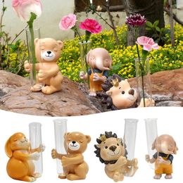 Vases Mini Animal Hug Transparent Tube Vase Hydroponic Plants Holder Test Flower Decor Plant Pots Home Ornament