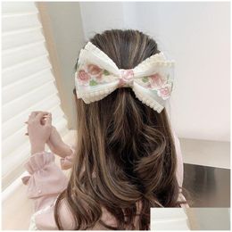 Hair Clips Barrettes Lace Embroidery Big Bow Hairpin Web Celebrity Back K Comb Headdress Clip The Fairy Wind Accessories Drop Delivery Otcmn