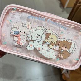 Cute Cartoon Transparent PVC Pencil Bag Kawaii Large Capacity Storage School Supplies Study Stationery Back To