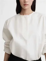 Women's Blouses Twill Cotton Silhouette Shirt White Long-sleeved 2024 Spring Female Simple