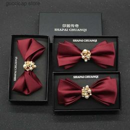 Bow Ties red Knot mens formal suit Korean wine red groom best man wedding double bow brothers bow tie Y240329