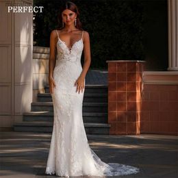 Urban Sexy Dresses PERFECT Exquisite White Mermaid Wedding Dress For Woman Beach Lace Spaghetti Straps V-Neck Bridal Gowns Custom Made 2024 yq240329