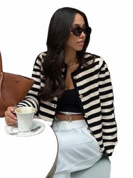 fi Black White Stripe Knitted Sweater For Women 2024 Vintage Single Breasted Cardigan Female Elegant Lg Sleeve Knitwear Z57a#