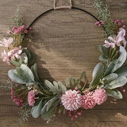 Decorative Flowers Artificial Garland Wedding Decor Fake Flower Hanging Creative Wreath Pendant Dried Iron Door Window