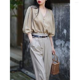 Women's Two Piece Pants Elegant Skirt Sets Blue O Neck Puff Sleeves Crop Tops Office Ladies Loose High Waist Long Skirts 2 Womens Outfits