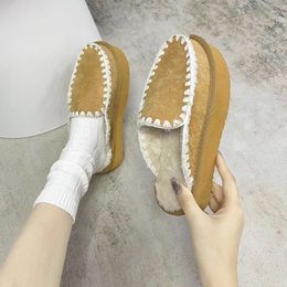 Slippers Winter Women's Keep Warm Short Plush Suede Plus Size Closed Toe Platform Shoes For Women Casual Home Cotton