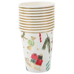 Disposable Cups Straws 10 Pcs Christmas Party Cup Children's Theme Tableware Paper Ice Drinking Plates Business Water Winter Office