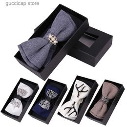 Bow Ties New Crystal Metal Accessories Bow Tie Mens Dress Wedding British Bowtie Male Jewelry (This Price Includes Gift Box) Y240329