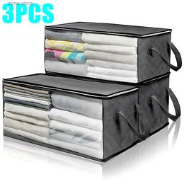 Other Home Storage Organisation 1/2/3PCS Clothes Storage Bag Large Capacity Quilt Storage Bag Foldable Storage Bag Durable Dustproof Zipper Seal with Handle Y240329