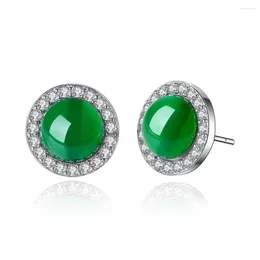 Stud Earrings Green Jade For Women Sterling Silver Natural Gemstones Jasper Diamond Agate Fine Jewellery Gifts Mother