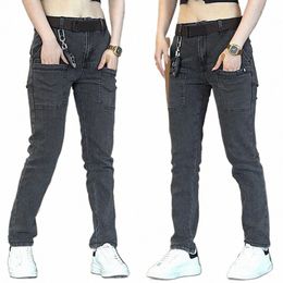 men Denim Pants Straight Cut Denim Trousers Retro Mid Waist Denim Jeans with Multi Pockets Zipper Closure for Men Breathable F8W2#