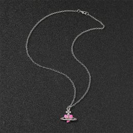 Y2K Jewelry Heart Punk Planet Saturn Pendants Chain Necklace For Women Female Gift