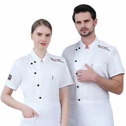 chef Uniform Shirt Short Sleeve Cook Jacket Unisex Restaurant Kitchen Waiter Top o7OF#