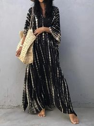 Casual Dresses Plus Size Boho Cover Up Loose Dress Women Summer Tie Dye Kaftan Print Striped Bat Sleeve V Neck Split Maxi Beachwear