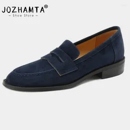 Casual Shoes JOZHAMTA Size 33-40 Women Loafers Real Leather Soft Square Toe Flats Low Heels Spring Office Lady Daily Pumps