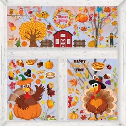 2024 Thanksgiving Window Stickers Double-sided Autumn Window Clings Turkey Decals for Fall Harvest DIY Festival Home Party Decoration- for