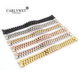 CARLYWET 316L Wrist Watch Band Bracelet Strap For President Stainless Steel Solid Curved End Screw Links Replacement264S