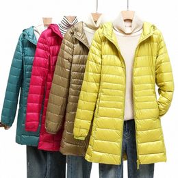 Piumino da donna Piumino ultraleggero Piumino d'anatra nuovo Autunno Inverno Caldo Cappotto con cappuccio portatile Giacca a vento femminile Parka q1hh #