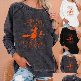 Women'S Hoodies & Sweatshirts Womens Letter Print Witch Cats Pattern Plover Sweatshirt Autumn Winter O-Neck Loose Fit Women Halloween Dhrcm