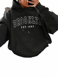 brooklyn EST. 1997 City USA Women's Hoodies Vintage fur-liner Hoodie Autumn S-XXL Sweatshirts Simple High Quality Pullover Top 70kp#