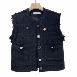 autumn New Fi Temperament Versatile Short Style Fragrant Wool Vest Jacket Women Black Waistcoat 71Pq#