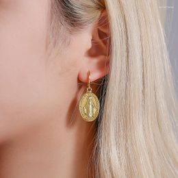 Dangle Earrings Vintage Virgin Mary Clip Gold And Silver Colour Women's European American Statues Religious Jewellery
