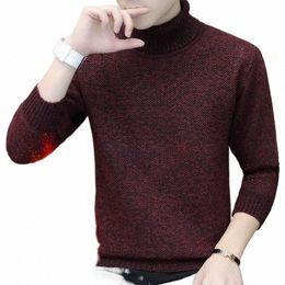 2023 Autumn Winter New Turtleneck Casual Short Pullover Sweater Men Knitwear Plus Fleece Thickened Bottom Line Slim Fi Coat f3xY#