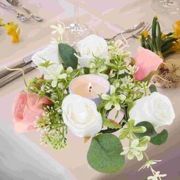 Decorative Flowers Rose Garland Holder Wreath For Wedding Home Taper Holders Flower Centerpieces Tables Silk Rings Artificial Pillars