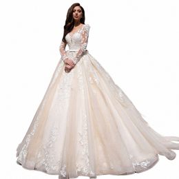 fmogl Elegant Illusi Lg Sleeve Vintage Wedding Dres 2022 Luxury Scoop Neck Appliques Court Train A Line Bridal Gowns W9yf#