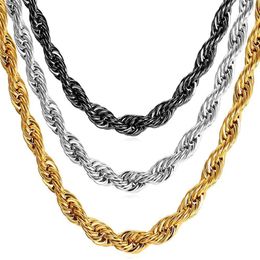 U7 Hip Hop ed Rope Necklace For Men Gold Colour Thick Stainless Steel Hippie Rock Chain Long Choker Fashion Jewellery N574 2269B