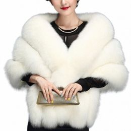 womens Luxurious Winter Faux Fur Scarf Collar Shrug Sexy V-Neck Shawl Wrap Stole Bridal Cloak Cape Cover Up for Wedding z7VX#