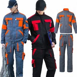 100% Cott Uniform Men Working Clothing Welding Suit Jacket Pants Wear Resistant Clothing Workwear Repairman Work Suit Mechanic i6Nz#