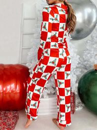 Home Clothing Women Christmas Pyjamas Lounge Set Checkerboard Candy Cane Print Long Sleeve Shirts Tops And Pants 2 Piece Loungewear Outfits