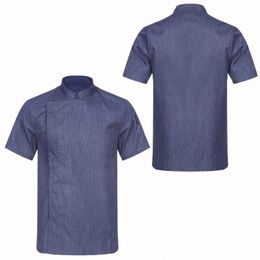 mens Womens Food Services Workwear Stand Collar Short Sleeve Chef Jacket Coat Solid Colour Cafe Bakery Restaurant Kitchen Uniform Q18c#